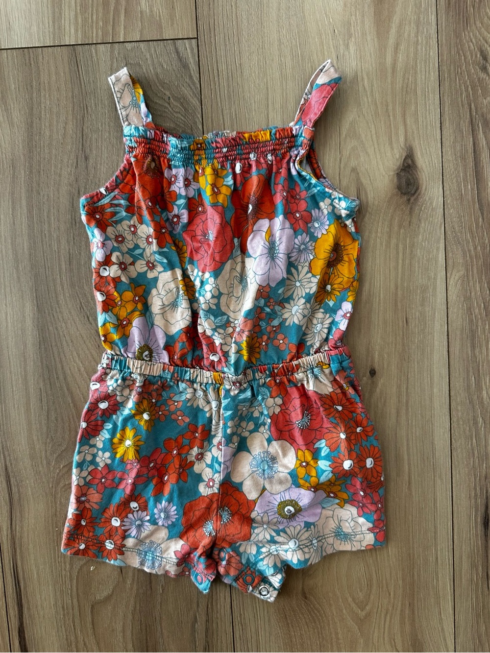 Carter's Floral Sleeveless Romper in Teal, Red, Yellow, Cream